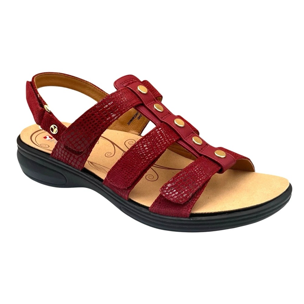 Revere Women's Toledo Gladiator Sandal Size 10 Cherry French Lizard Arch Support